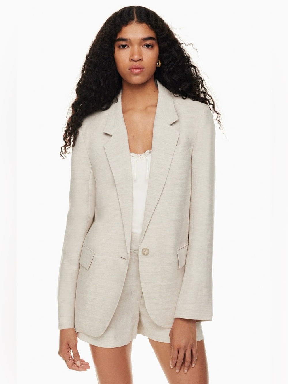 Liz Claiborne women’s 10 Kate 1 button front blazer ,cotton blend light beige‎